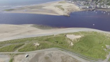 drone video, aerial view, Fairbourne estuary
