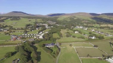 drone video, Welsh hills of Talybont from the Air, Talybont-on-Usk, community in Powys, Wales