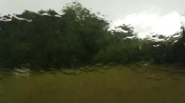 video,  Rain pouring down the a vehicle windscreen