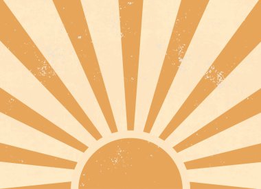 Klasik güneş retro afiş arka planı. Sarı grunge güneş patlaması. Vektör illüstrasyonu.