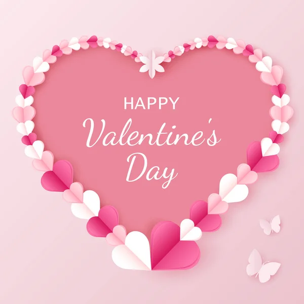Валентины бумажного дизайна, розовые и белые сердца на розовом фоне. Векторная иллюстрация — стоковый вектор