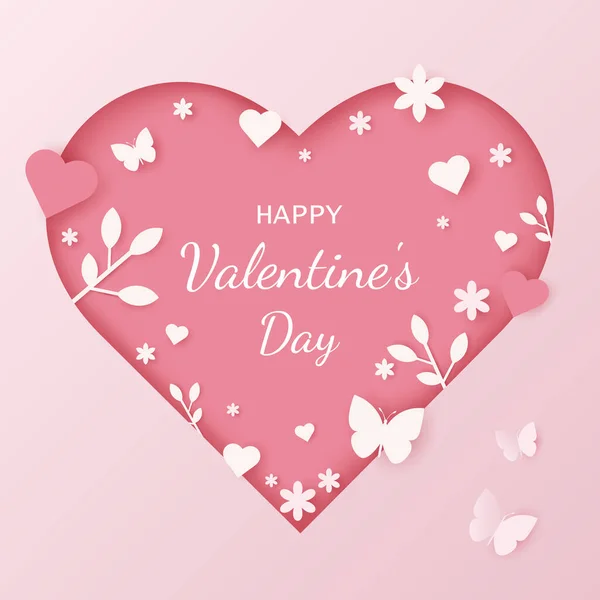 Valentines de diseño artesanal de papel, corazones rosados y blancos sobre un fondo rosado. Letras feliz día de San Valentín .Vector ilustración — Vector de stock