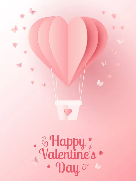 Kartpostal, Sevgililer Günü davetiyesi. Pembe arka planda kalp şeklinde bir kağıt balon. Vektör