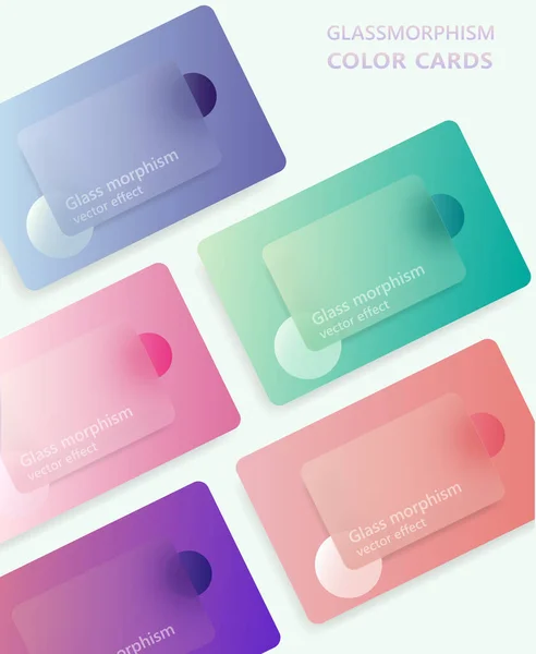 Card presentation, card layouts in trendy Glassmorphism style with frosted glass effect. Vector