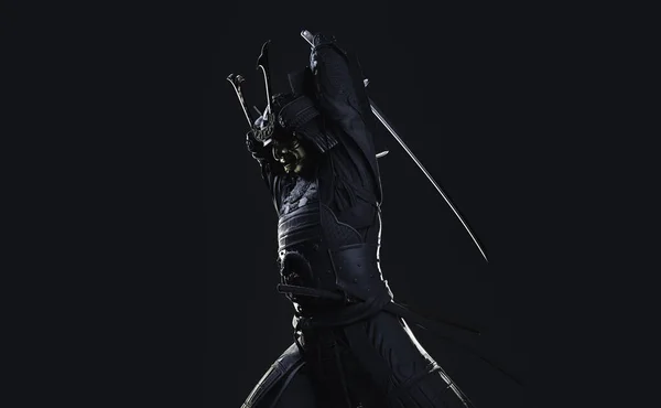 Silhouette Upper Body Samurai Wearing Armor Wielding Sword Illustration — Stock Photo, Image