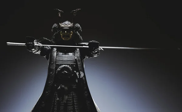 Uma Silhueta Samurai Usando Armadura Desenhando Uma Espada Ilustração — Fotografia de Stock