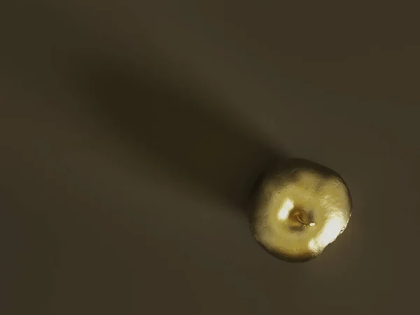 Yukarıdan ısırılmış altın bir elma. 3B illüstrasyon.