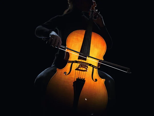 Çello çalan bir kadının silueti. 3B illüstrasyon.