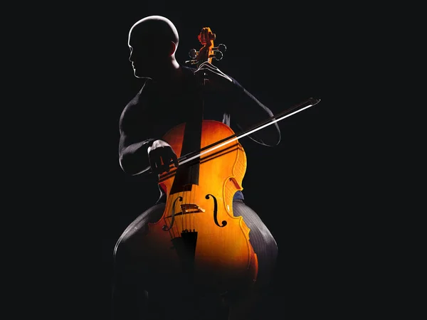 Çello çalan bir erkeğin silueti. 3B illüstrasyon.