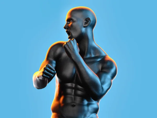 Muscular Man Fighting Pose Illustration — Stock Photo, Image