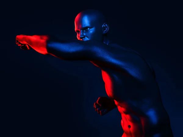 一个肌肉发达的男人在打拳3D插图 — 图库照片