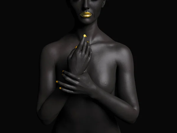 Kalp kırıcı. Eli göğsünde ve gözlerinden yaşlar akan bir kadın figürü. 3B illüstrasyon.