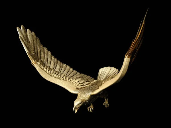 Aşağı inen altın kartal heykeli. 3B illüstrasyon.