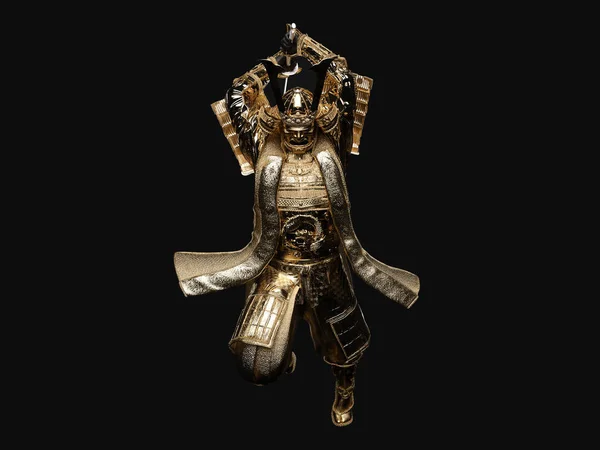 Samurai Usando Uma Armadura Dourada Prestes Balançar Espada Ilustração — Fotografia de Stock