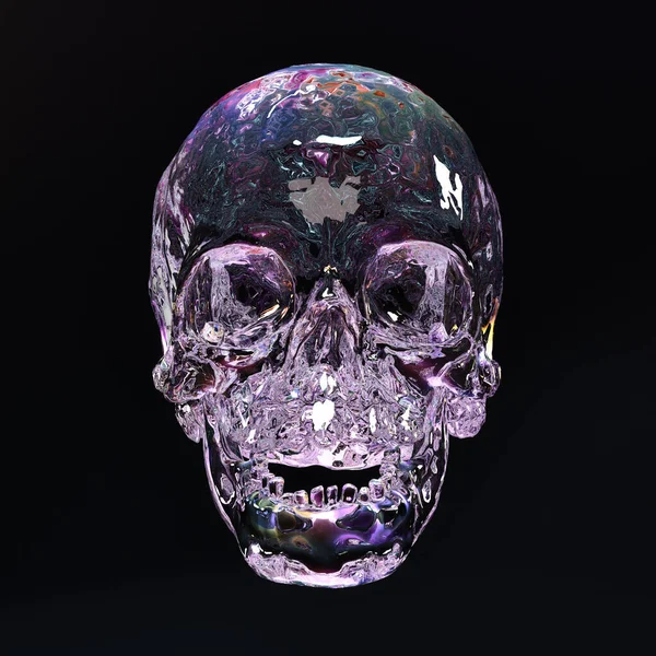 Crystal Skull Illuminated Seven Colors Dark Background Front View Illustration —  Fotos de Stock