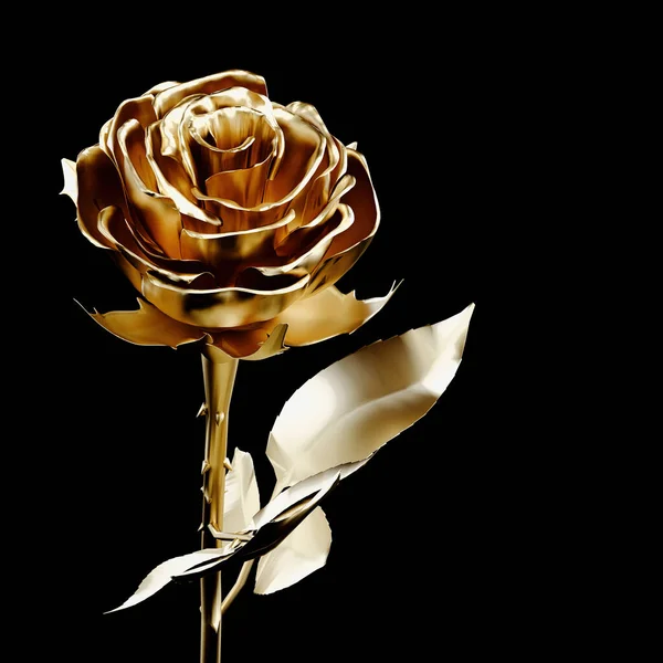 黑色底色的金色玫瑰 3D说明 — 图库照片
