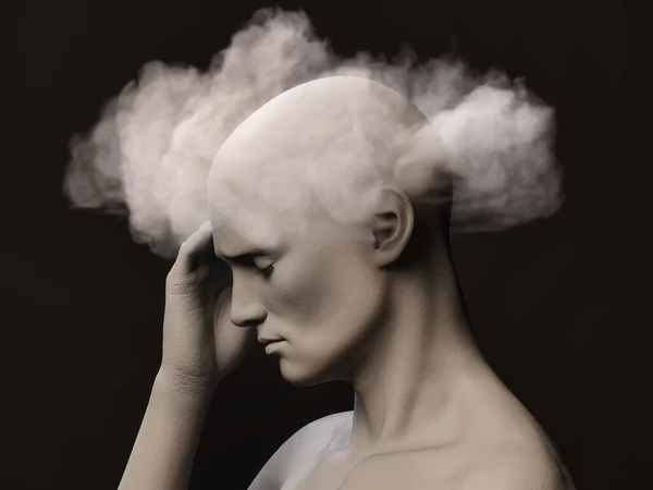 Brain Fog Profile Stressed Male Figure Fog His Head Illustration — Stock Photo, Image