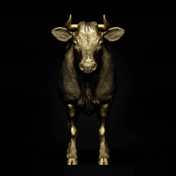 Vaca Dorada Sobre Fondo Oscuro Vista Frontal Ilustración — Foto de Stock