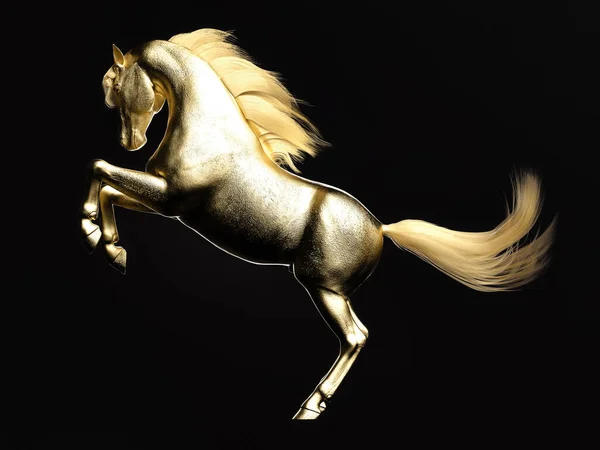 Статуя Стоящей Золотой Лошади Тёмном Фоне Иллюстрация — стоковое фото