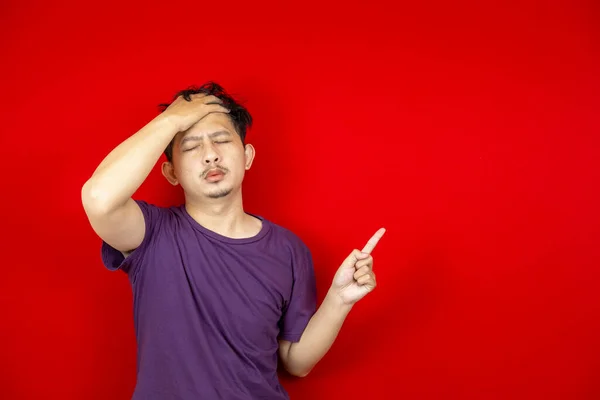 Asian Young Man Suffering Vertigo Headache Studio Portrait Asian Youth — Stock Photo, Image
