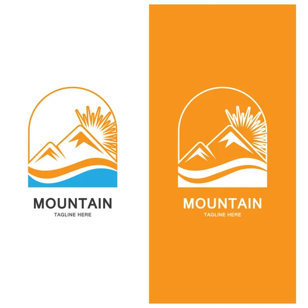 Mountain Och Våg Logotyp Landskap Ikoner Templat — Stock vektor