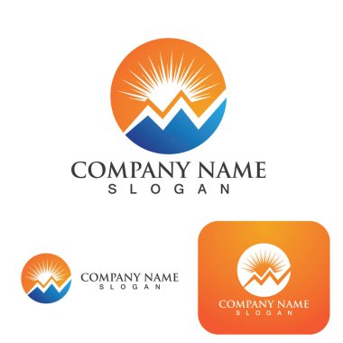 Dağ ve Güneş ikonu Logo Şablonu Vektörü 