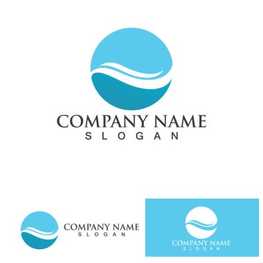 Su dalgası ve güneş ikonu vektör çizim logosu