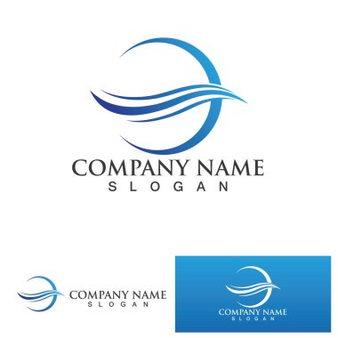İzole edilmiş yuvarlak logo. Mavi renk logoti. Akan su görüntüsü. Deniz, okyanus, nehir yüzeyi.