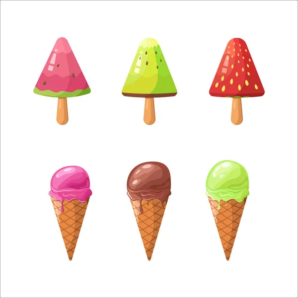 冰淇淋系列 病媒图解 猕猴桃和草莓 — 图库矢量图片