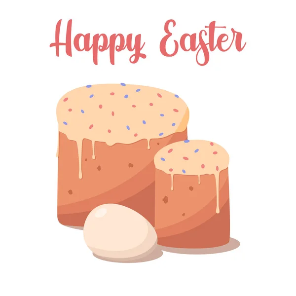 Påsk ortodoxa bagerikakor med ljus och påskfärgade ägg. Glad påsk affisch eller gratulationskort. Platt vektor illustration — Stock vektor