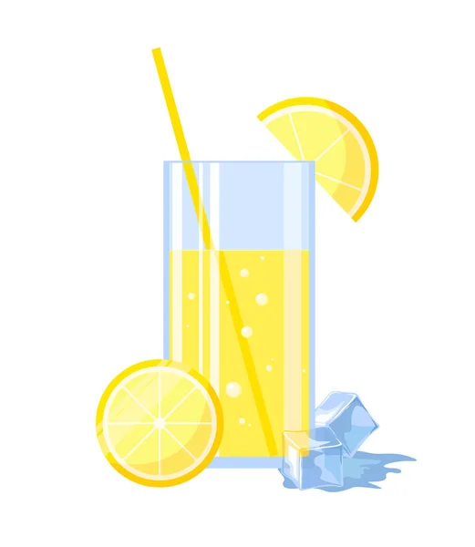 Glass Lemonade Lemon Slices Straw Cubes Ice Vector — Stock Vector