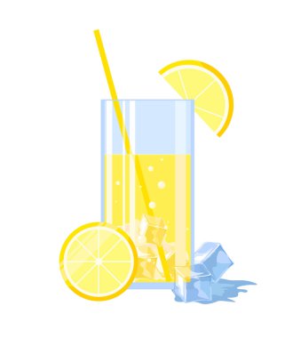 Buz küplü limonata ve beyaz arka planda limon. Vektör