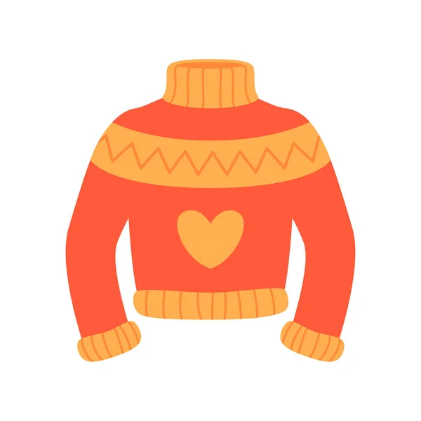 Christmas Knitted Sweater Red Orange Jumper Winter Clothes Vector — Stock vektor