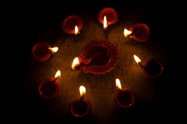 Lampade Diwali Con Lampade Olio Diyas — Foto Stock