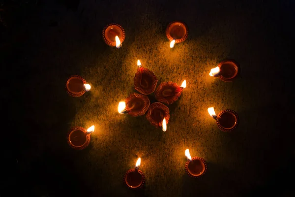Lampade Diwali Con Lampade Olio Diyas — Foto Stock