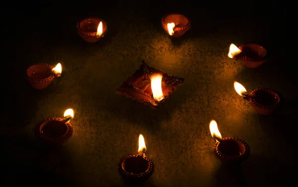 Lampade Diwali Con Lampade Olio Diyas — Foto Stock