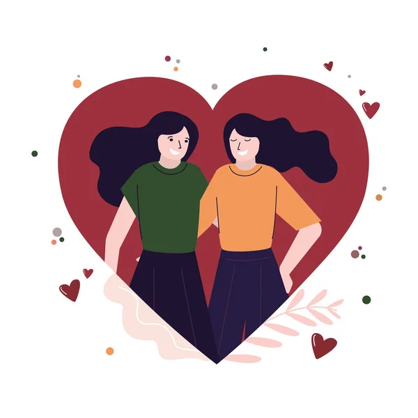 Λοατ Γυναίκες Ζευγάρι Στέκεται Στην Καρδιά Χαριτωμένες Λεσβιακές Αγκαλιές Ομοφυλοφιλική — Διανυσματικό Αρχείο