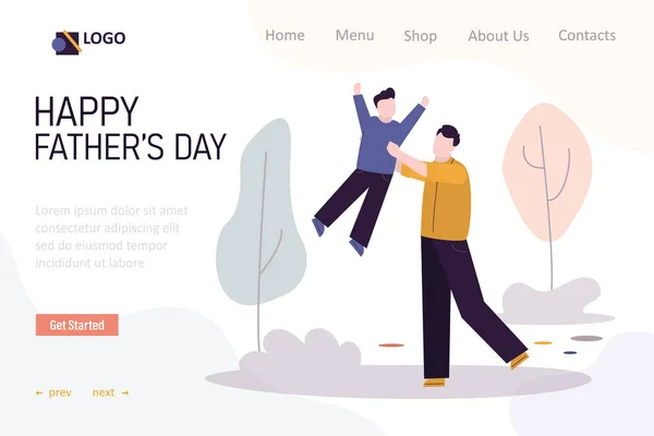 Szczęśliwego Dnia Ojca Szablon Strony Lądowania Dla Strony Internetowej Tata — Wektor stockowy