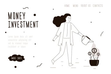 Kara kedi para ağacını suluyor. Çalışanların yatırım yapması ve para biriktirmesi. Para yatırımı. Yatırım ve finans yönetimi kavramı