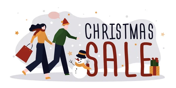 Glückliche Menschen Laufen Rabatt Für Weihnachten Konzept Des Verkaufs Für — Stockvektor