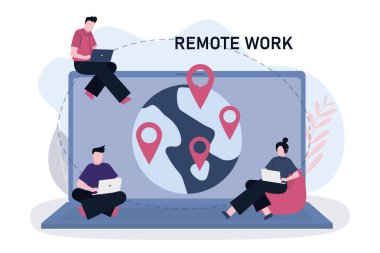 Çizgi filmciler uzaktan çalışır. Ev konseptinden uzak çalışma. Meslektaşlar. Ortaklar iş planlarını tartışıyor. Dış kaynak şirketi ve takım çalışması kavramı