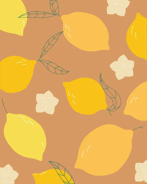 Branch Lemon Fruits Flowers Isolated Minimalist Illustration Decor Postcards Invitations — Stock Vector