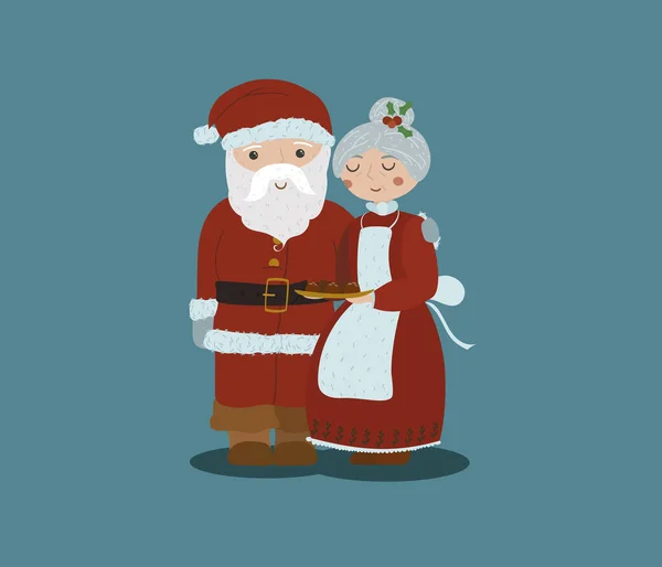 Santa Claus divertido con la señora linda Claus Juntos. Personaje de dibujos animados vectorial de Santa Claus y su esposa. Feliz Navidad. Feliz año nuevo. — Archivo Imágenes Vectoriales