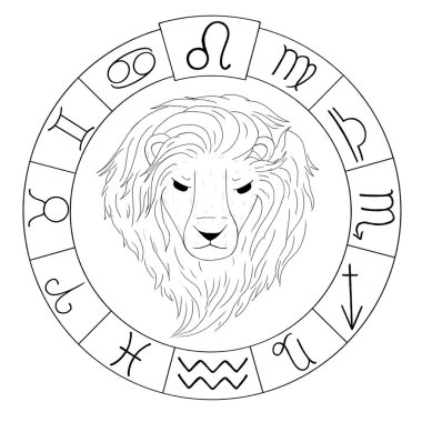 Leo illustration of Astrology design. horoscope circle with signs of zodiac set. signs such as a aries, taurus, gemini, cancer, leo, virgo, libra, scorpio, sagittarius, capricorn,aquarius, pisces.