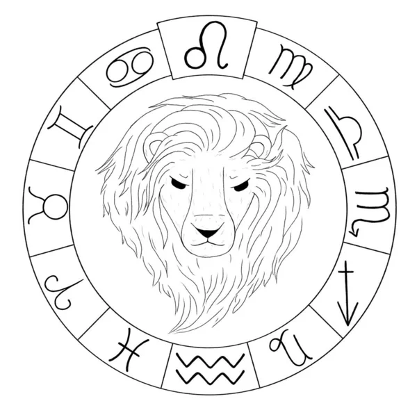 Leo illustration of Astrology design. horoscope circle with signs of zodiac set. signs such as a aries, taurus, gemini, cancer, leo, virgo, libra, scorpio, sagittarius, capricorn,aquarius, pisces. — Stockfoto