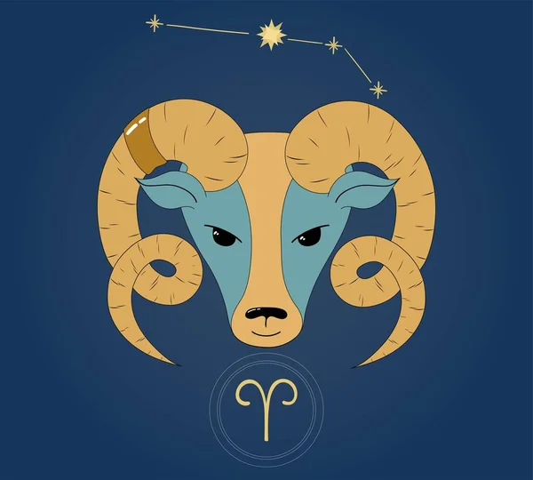 Dierenriemteken - Ram. Het dier is afgebeeld op een donkerblauwe achtergrond met het sterrenbeeld Ram. Vector Illustratie. — Stockvector