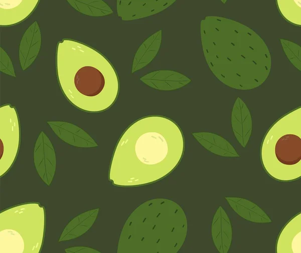 Avocado nahtlose Muster, Avocado Stoff Hintergrund. Vektorillustration im flachen Stil — Stockvektor