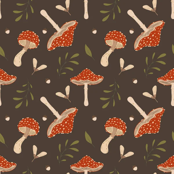 Mushroom Pattern Design Autumn Nature Wallpaper Wild Forest Pattern Graphic — Stock Vector