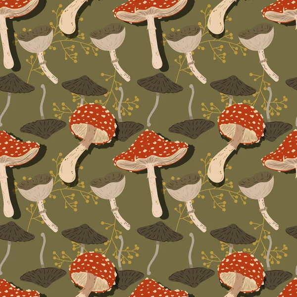 Mushrooms Seamless Pattern Style Hand Drawn Design Natural Products Paper — Stockový vektor