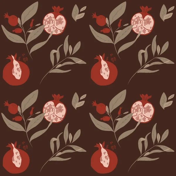 Seamless Pattern Pomegranates Vector Decorative Patterns Halved Pomegranates Red Seeds — Stock Vector